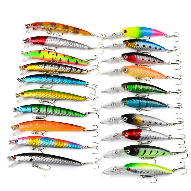 

New 20PCS 2 Mixed Models Fishing Lures Set 20 Colors Minnow Fishing Hard Baits Bass Crankbait Sharp Hooks Tackle Drop Shipping