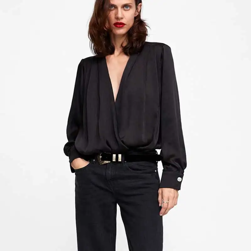 Женский боди с длинным рукавом богемный Вдохновленный черного цвета цветочным