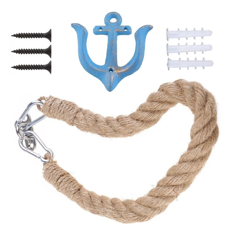 

Nautical Rope Toilet Paper Holder Towel Ring Beach Themed Wall Mounted with Metal Hook for Bathroom Decor