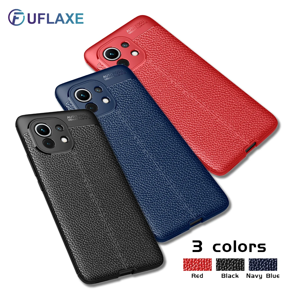 

UFlaxe Soft Silicone Shockproof Case for Xiaomi Mi 11 Pro Lite 11i Ultra Litchi Texture Ultra-thin Cover