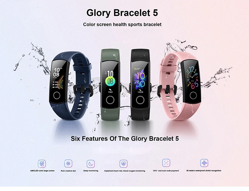 Honor Band 5 Смарт-браслет AMOLED сенсорный цветной экран для плавания Обнаружение пульса 5ATM водонепроницаемый Honor Band