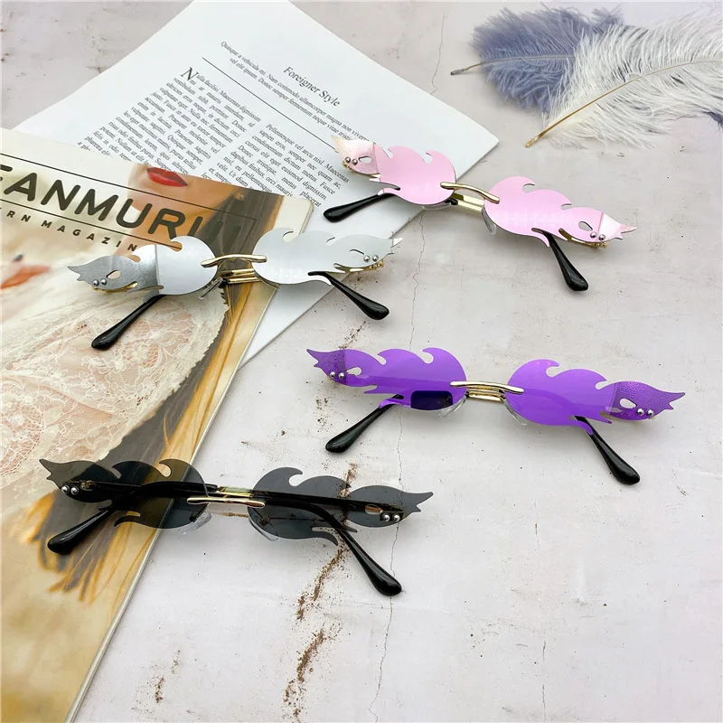 2020 модные солнечные очки в форме огненного пламени для женщин и мужчин без оправы