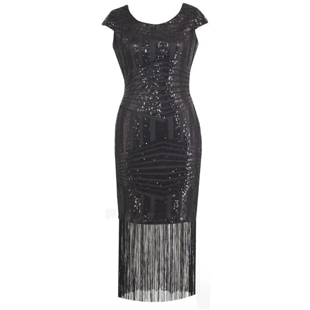 Женское вечернее платье с бахромой длинное прозрачное блестками без рукавов в