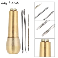 copper handle sewing awl with 3 needles sewing awl hand stitcher shoe repair tool kit for handmade leather sewing repair tools