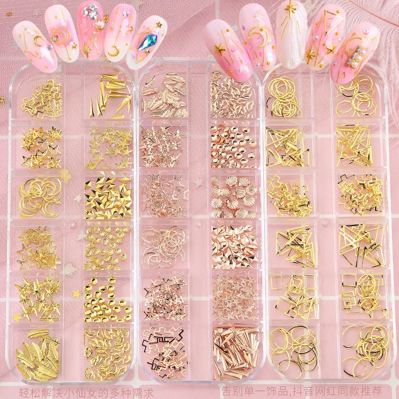 12 Grid Nails art accesorios AB Clear Rhinestones 3D glitter gems Pearl DIY manicure decoration nail supplies for professionals