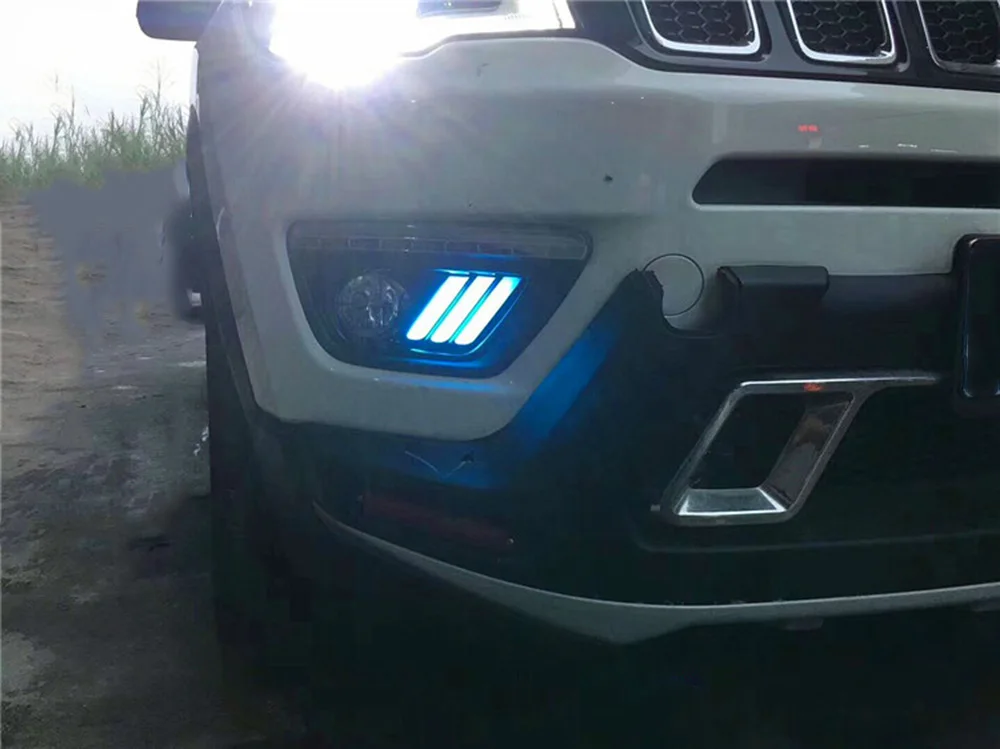 1 комплект, Автомобильный светодиодный светильник DRL с желтым сигналом, релейный светильник дневного света, Дневной светильник для Jeep Compass