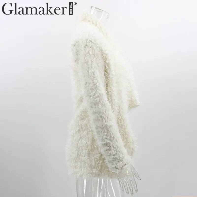 Glamaker, белая куртка с отложным воротником из искусственного меха, свободное теплое женское пальто с длинным рукавом, осенне-зимние вечерние, сексуальные пушистые женские куртки