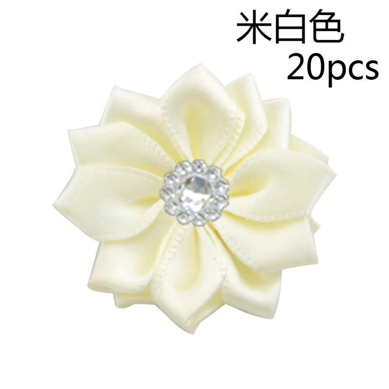 Beige White 20 шт розовые/белые маленькие атласные Стразы ручной работы, тканевые цветы для рукоделия, свадебной вечеринки, Аппликации, аксессуары для одежды - Цвет: Beige White