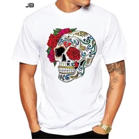 fashion heart break sugar skull design men t shirt short sleeve casual tops hipster flower skull printed t shirts funny cool tee