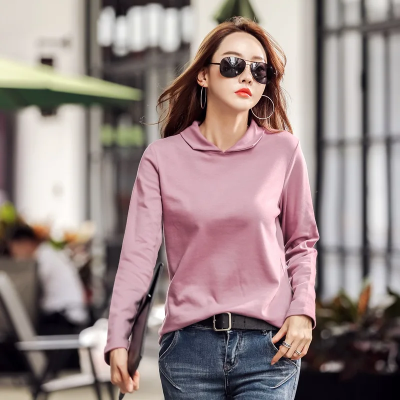 ONLYSVTER Turn Down Collar Women Sweater 95% Cotton Top Tee Shirts Autumn Winter Female Jumper Long Sleeve Pullover Chic Pull | Женская