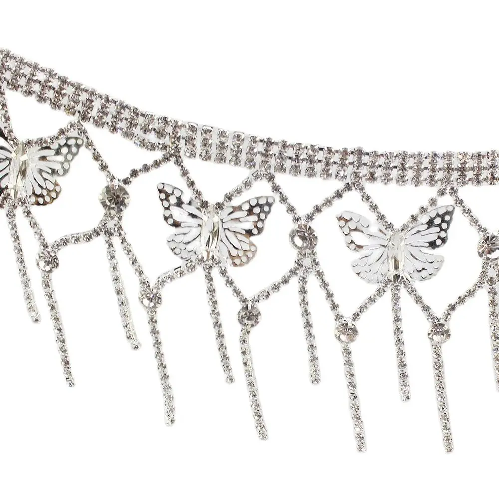 1 yard Array butterfly long tassel crystal rhinestone trim silver fringe decorative chain clothing accessories ML078 | Дом и сад