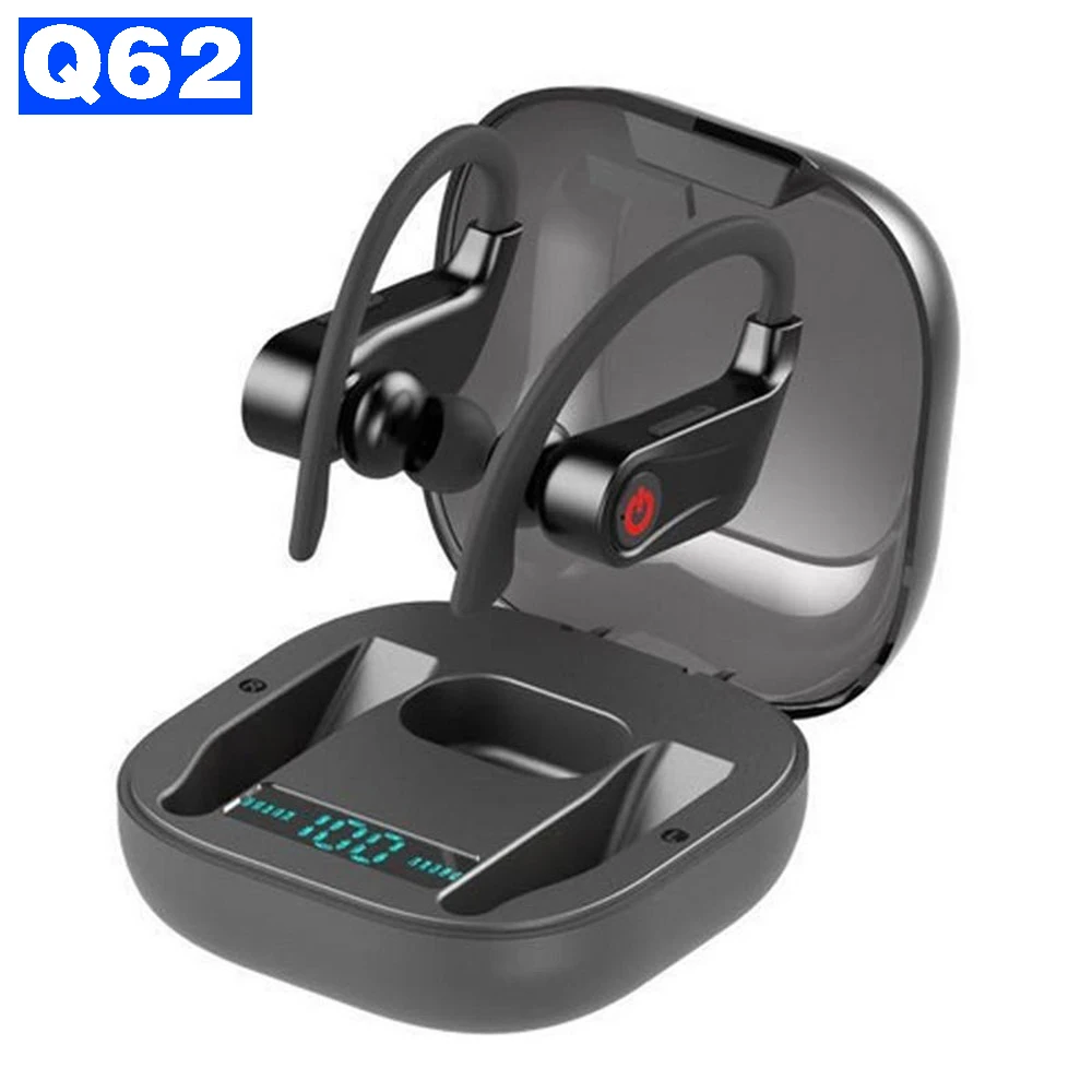 HBQ Q62 TWS Bluetooth наушники V5.0 настоящие Беспроводные наушники с Ушными крючками, стерео спортивные наушники с 950 мА · ч, чехол для зарядки - Цвет: Black