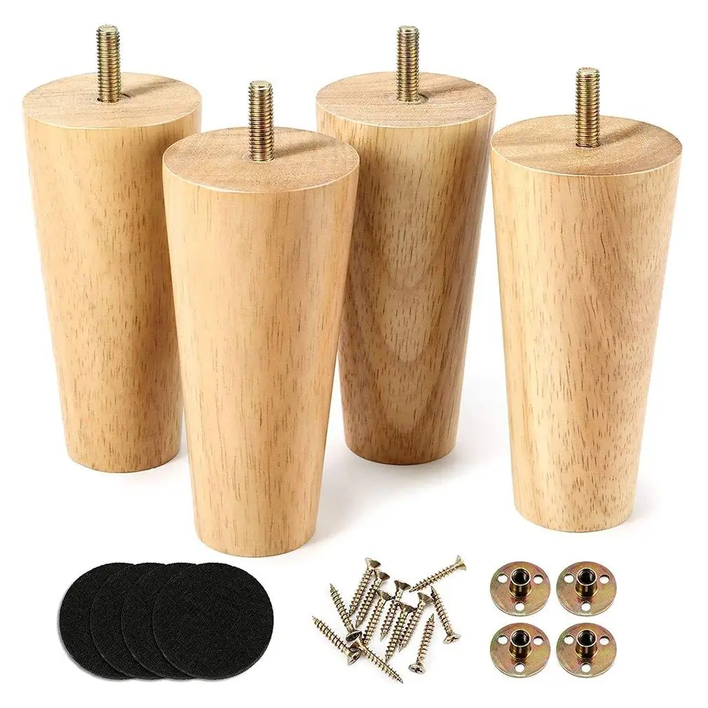 

4Pcs Height 12cm Rubber Wood Furniture Legs Inclined Cone Sofa Bed Cabinet Table and Chair Replacement Feet Sloping Feet