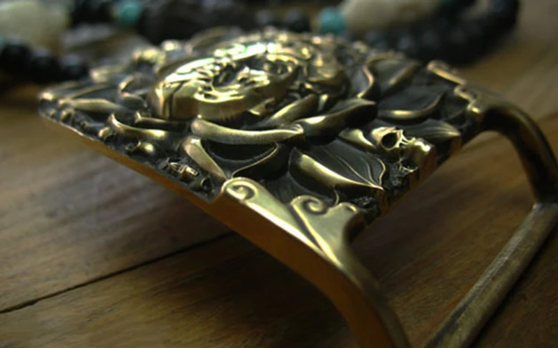 Высококачественная латунная пряжка для ремня с рисунком Будды лотоса ручной