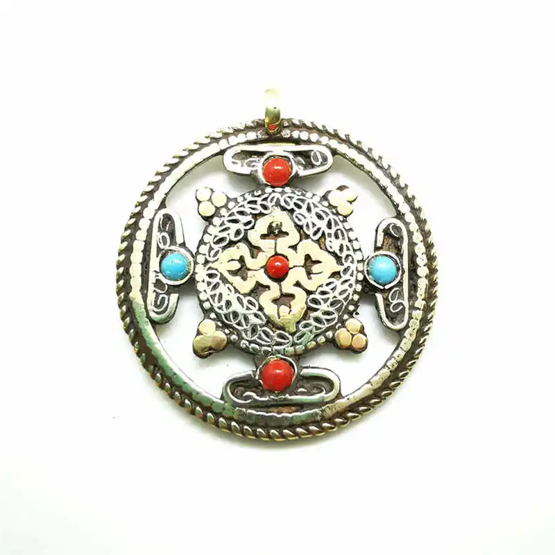 Тибетские мантры ОМ амулет медный круглый крест дорье двухсторонние Подвески