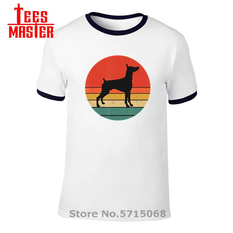 2020 Доберман в винтажном стиле Стиль Мужская футболка силуэт Ретро 70S собаки