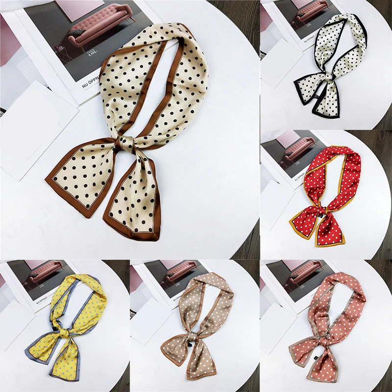 Узкий длинный женский шарф в горошек резинка для волос шелковый с принтом сделай