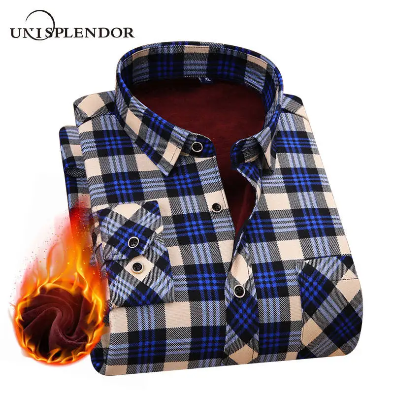 2020 Модные мужские облегающие рубашки на осень и зиму плотные теплые в клетку