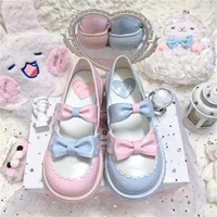 kawaii mix color lolita shoes femme 2021 autumn zapatillas mujer lovely patchwork bow ladies footwear hook loop shoes woman