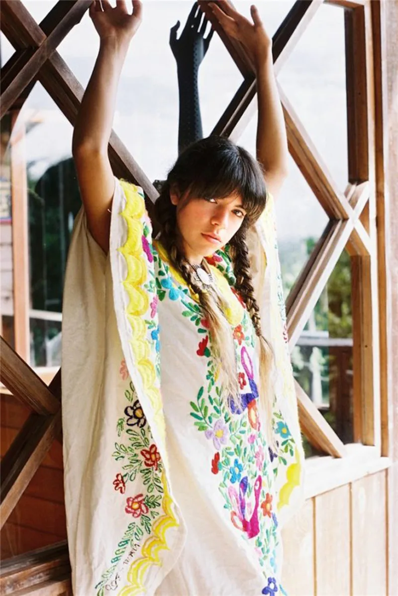 Роскошное вышитое летнее пляжное платье Boho с расклешенными рукавами, хлопковая туника, женский пляжный купальник, накидка, халат de plage A204