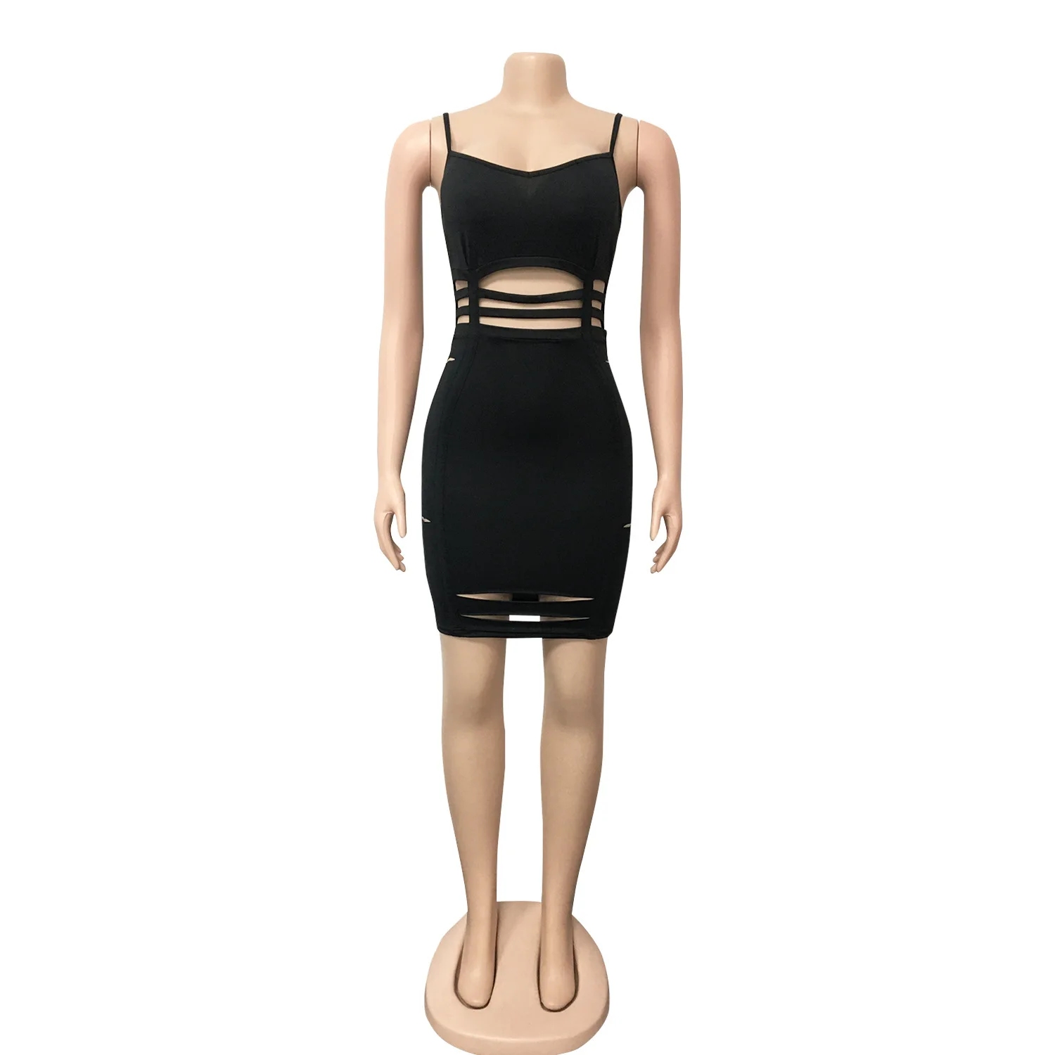 

Cutubly Spaghetti Strap Sleeveless Club Dress Hole V-Neck Sexy Dresses for Women Solid Woman Sexy Bodycon Dress Party Club Night