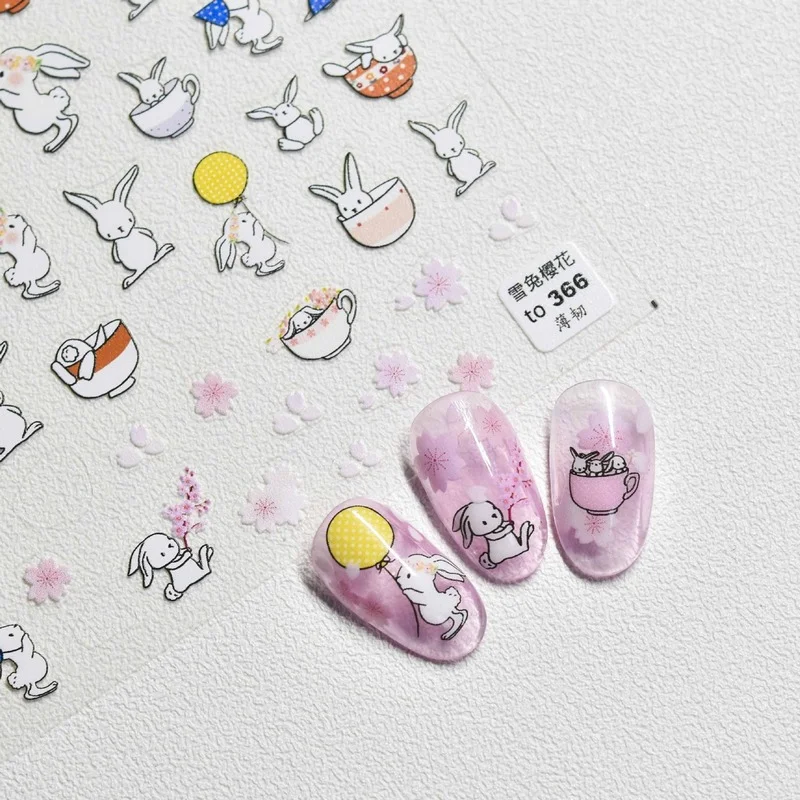 

2021 New Cartoon Cute Lovely Animals Rabbit Swan High Quality 5D Engraved Nail Stickers Nail Art Decorations Nail Decals Design