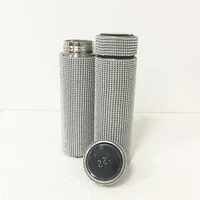 500ml sparkling rhinestone water bottle led temperature display stainless steel diamond thermos bottle with leak proof lids