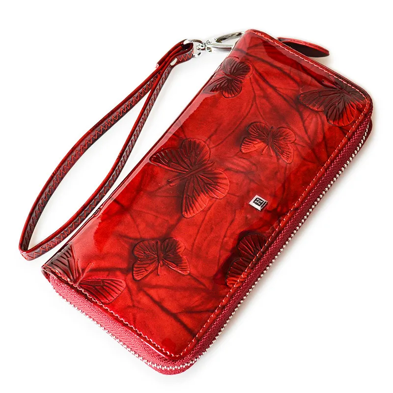 Женский кошелек из натуральной кожи клатч с бабочками на запястье Длинный молнии