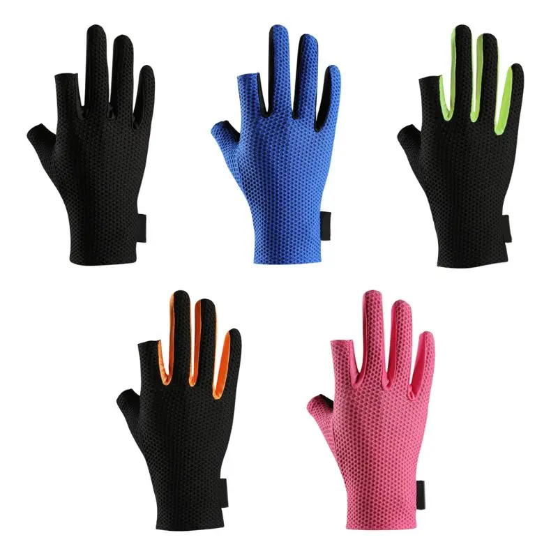 

Unisex Ice Silk Cycling Gloves 2 Cut Fingers UV Protection Anti-Slip Mittens T5UF