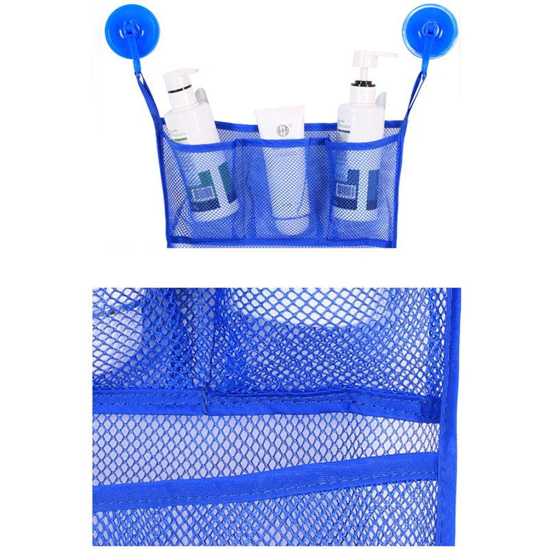 Сетчатая Сумка на присоске для детских игрушек 2 сумки + 6 крючков хранения