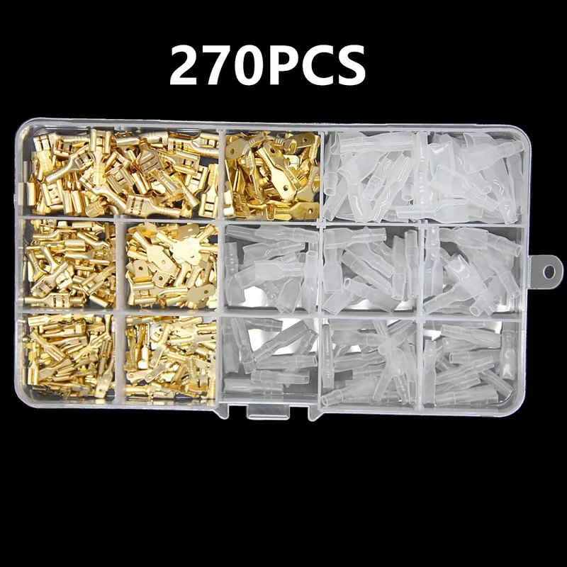 

270pcs Insulated Spade Connectors Electrical Wire Crimp Terminals Male Female Wire Connector Terminal 2.8/4.8/6.3mm Kit