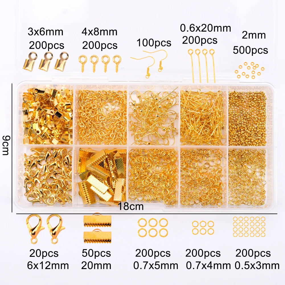 

1870Pcs Jewelry DIY Accessories Set Eye Pins Clip Crimp Lobster Clasps Jump Rings Earring Hooks For Jewelry Making Supplies Kit