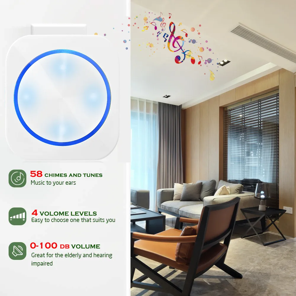 SMATRUL автономный беспроводной дверной звонок chime call night light no батарея разъем ЕС waterproof 150 M