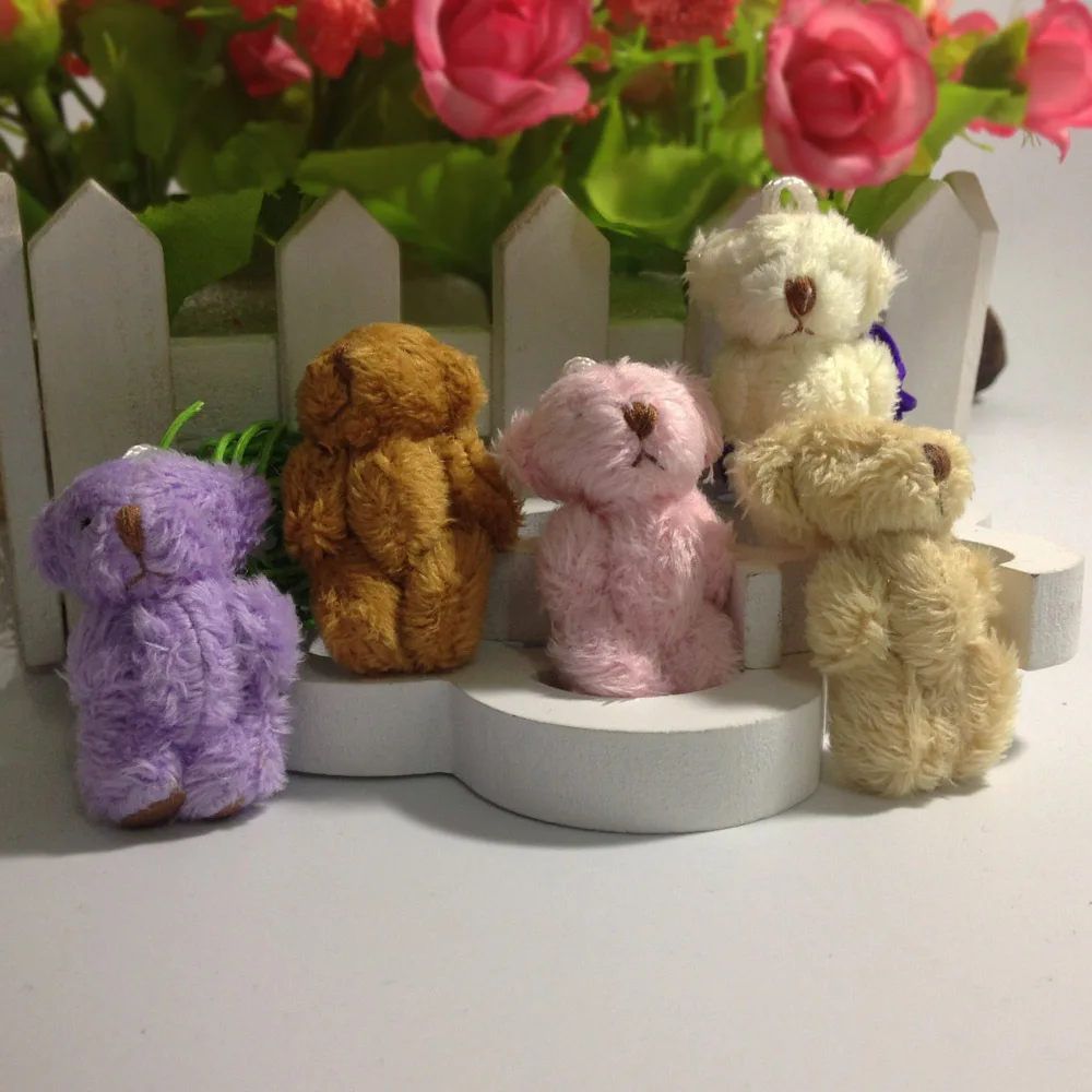 

100PCS/Lot The New 4.5cm Mini Plush Toy Joint Bear Doll Hairy Teddy Bear Hat Necklace Jewelry Accessories DIY Pendent