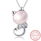 Ожерелье женское из серебра 925 пробы, ожерелье с кулоном в виде кошки с розовым лунным светом, 45 см, S-N75