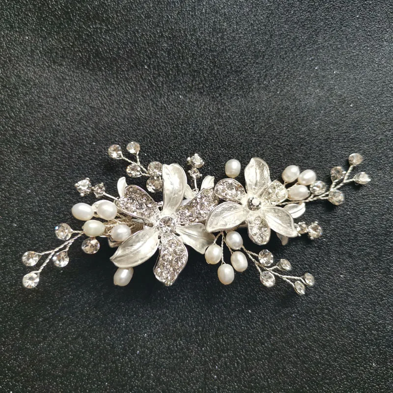 SLBRIDAL Handmade Rhinestones Crystal Freshwater Pearls Flower Wedding Hair Comb Clip Bridal Accessories Women Jewelry | Украшения и