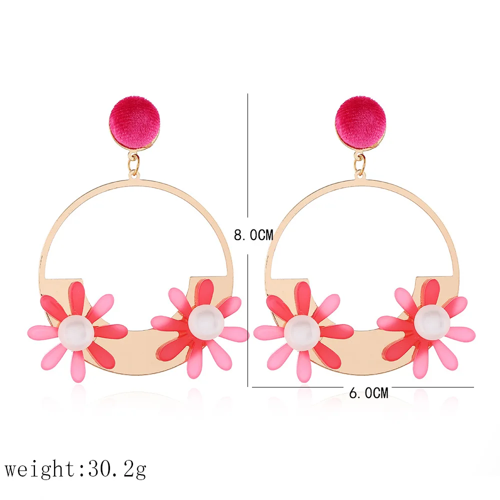 

2020 Spring New Exaggerated Alloy Big Flower Dangle Earrings For Women Acetate Plate Fashion Simple Female European And American
