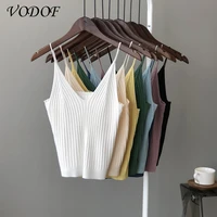 vodof solid color knitted suspenders womens 2021 summer new casual waistcoat korean version of the v neck sexy bottoming shirt