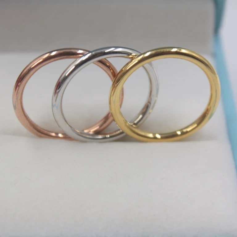 Anillo de oro puro de 18k para mujer y niña, banda lisa, anillo de la suerte de oro rosa Real, regalo de US Size 7 y 8, anillo de compromiso, joyería estampada, 1 ud.
