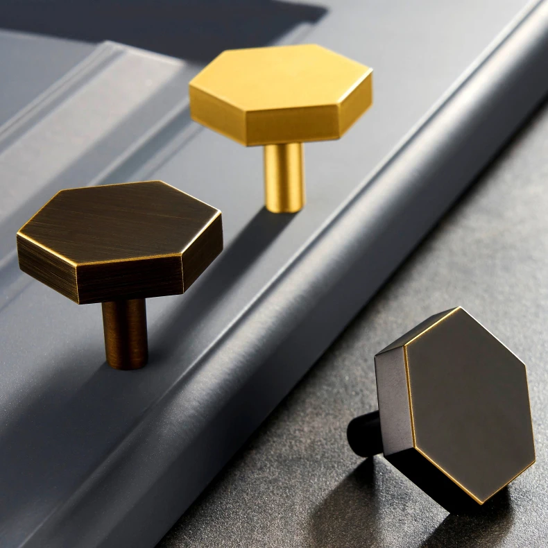 Золотой античная бронза медный шестигранник ручки шкафа Ручка комода ящика