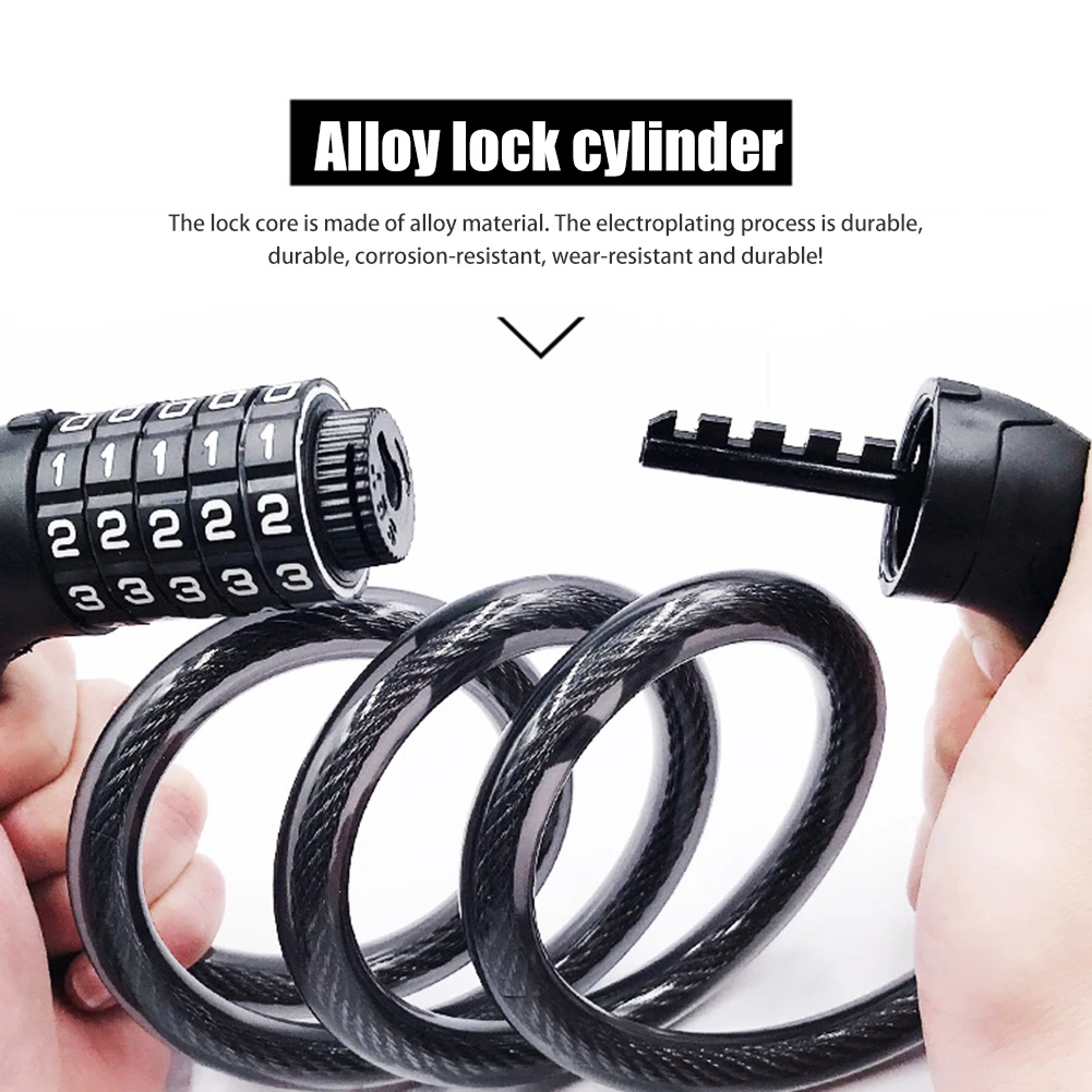 

Wear-resistant Bike Lock 5-Digit Combination Anti Theft Security Lock MTB Bicycle Cable Lock Cycling Equipment