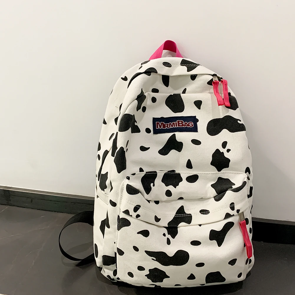 

Vintage Preppy Style Women Canvas Zebra Cow Pattern Printing Backpack Handbag Casual Ladies Large Capacity Knapsack Rucksacks