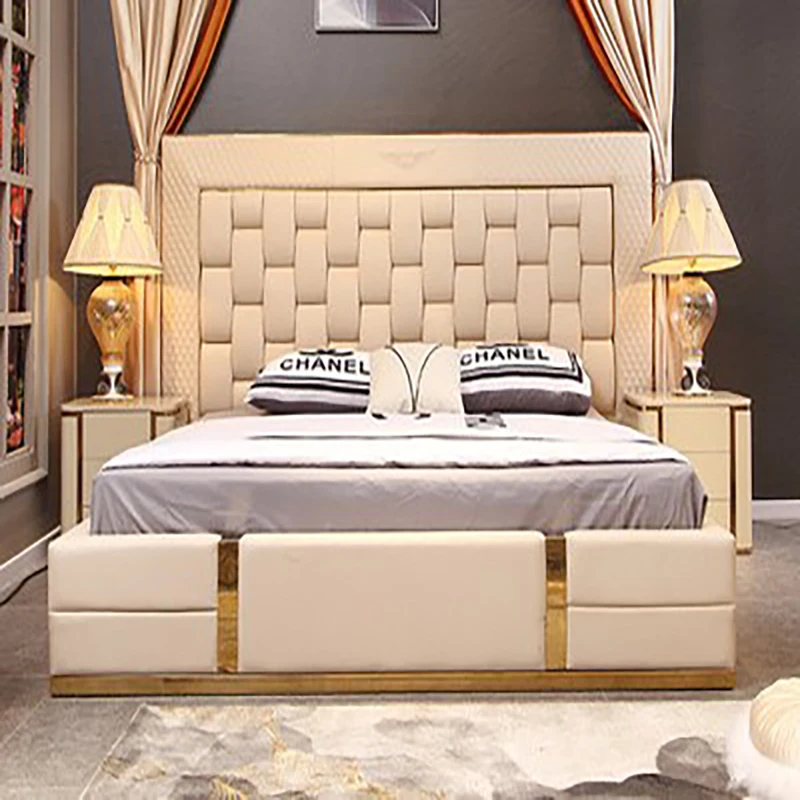 

Light luxury leather bed, modern minimalist master bed, Hong Kong-style bed, 1.8m double wedding bed, Italian leather