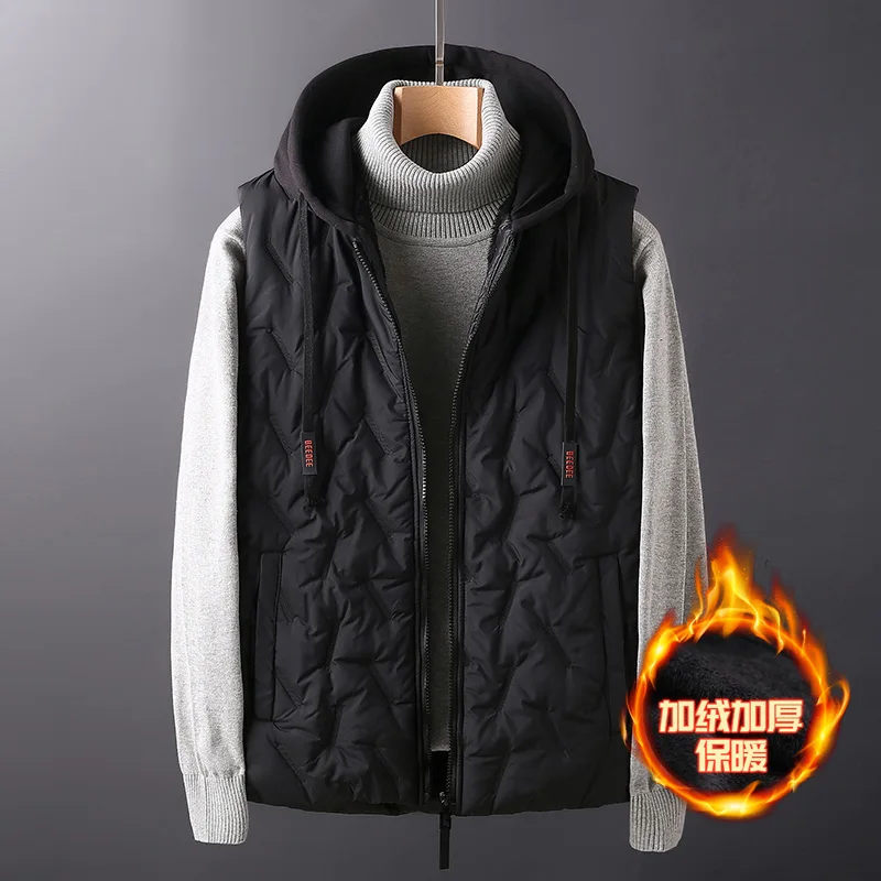 Мужской Хлопковый жилет без рукавов повседневный теплый с капюшоном зимний 2019 |