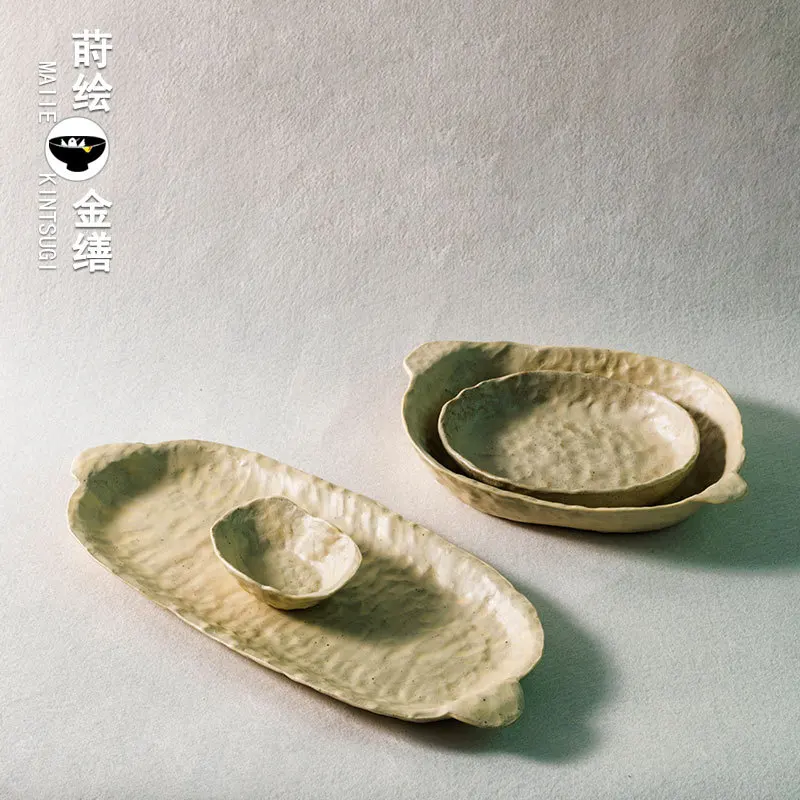

Rough ceramic tableware set retro dish Jingdezhen ceramic creative plate dish home dish Japanese fish plate