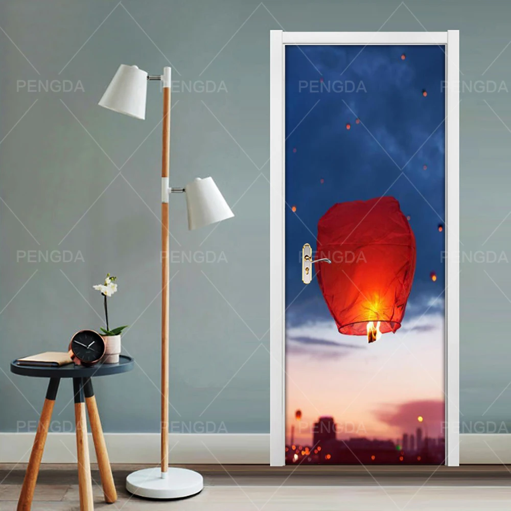 3D Print Artwork Sticker Picture Kongming Lantern Home Decor Paper Self Adhesive Decal Door Cabinet Waterproof Landscape Poster | Дом и сад