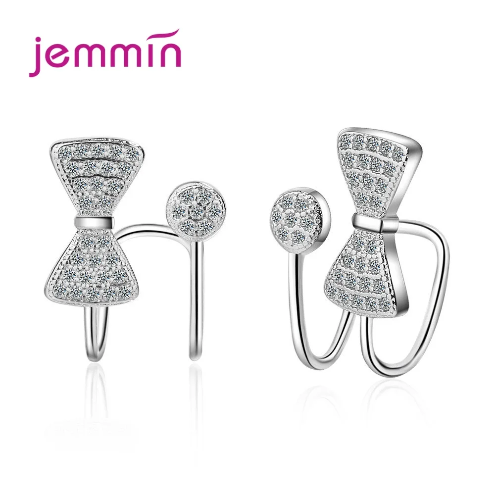 Женские серьги клипсы для девочек манжеты Настоящее серебро 925 пробы бант