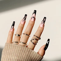 fake nails black white star and moon long full cover fake nails diy glue press on nails nail supplies for professionals