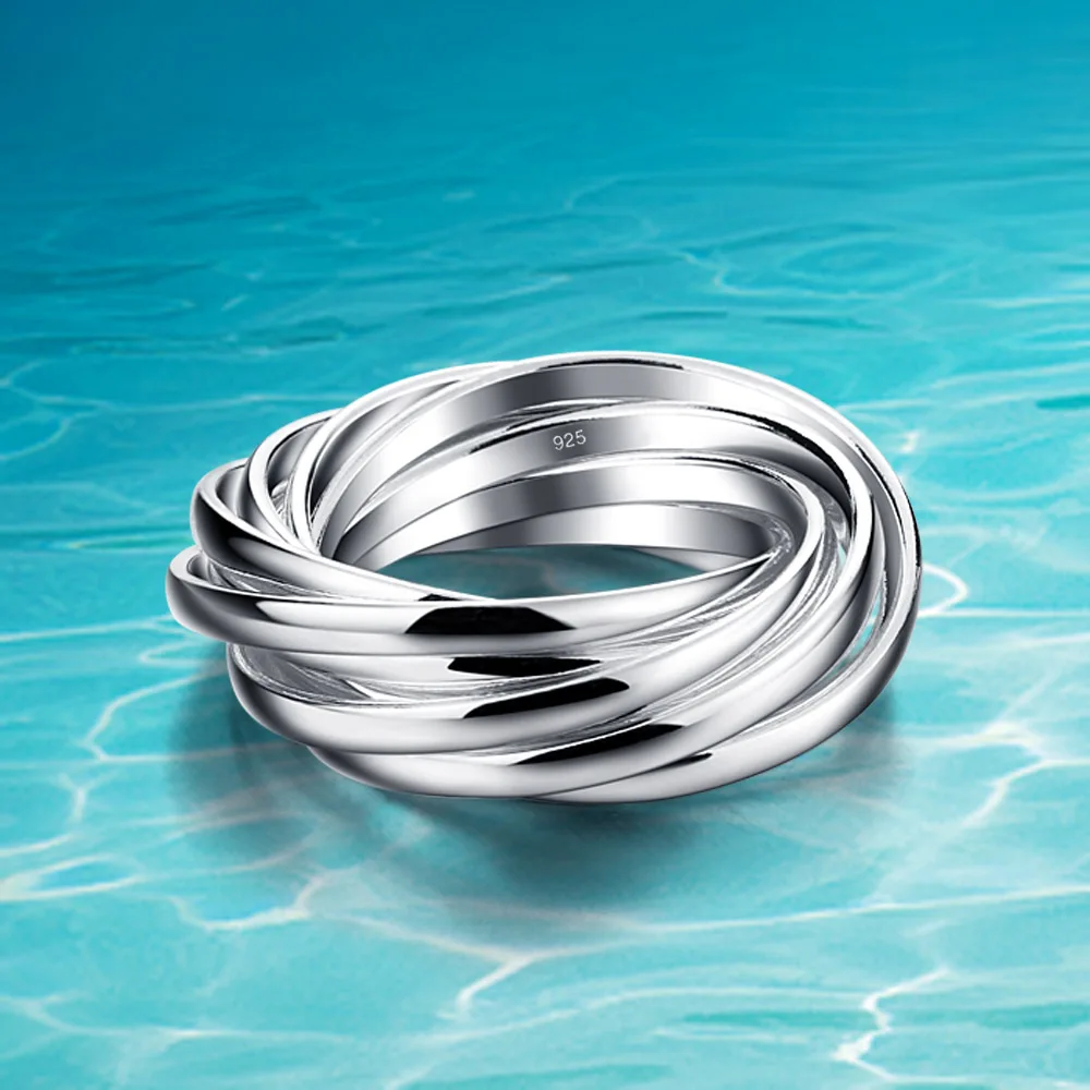 

Bijoux Simple Style 925 Sterling Silver Ring Multilayer Line Rings For Women Gifts Large Hyperbole Nine Rings