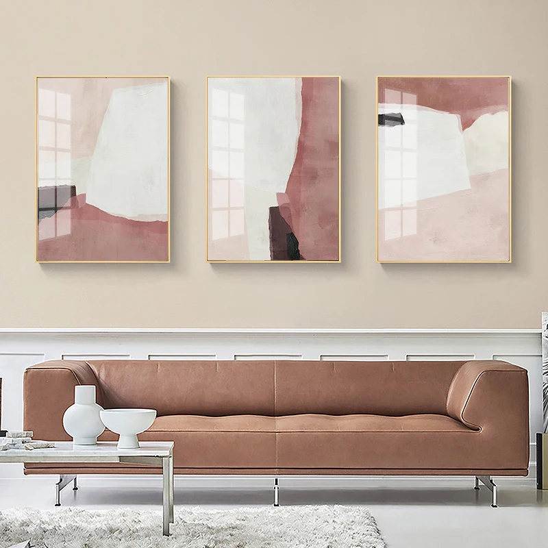 

Цветной блок розовая картина маслом на холсте для дома художественные Плакаты для спальни наклейки для коридора декор в скандинавском стил...